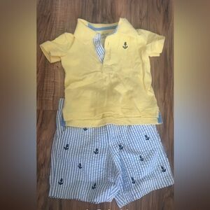 Yellow Polo Shirt and Striped Shorts Set